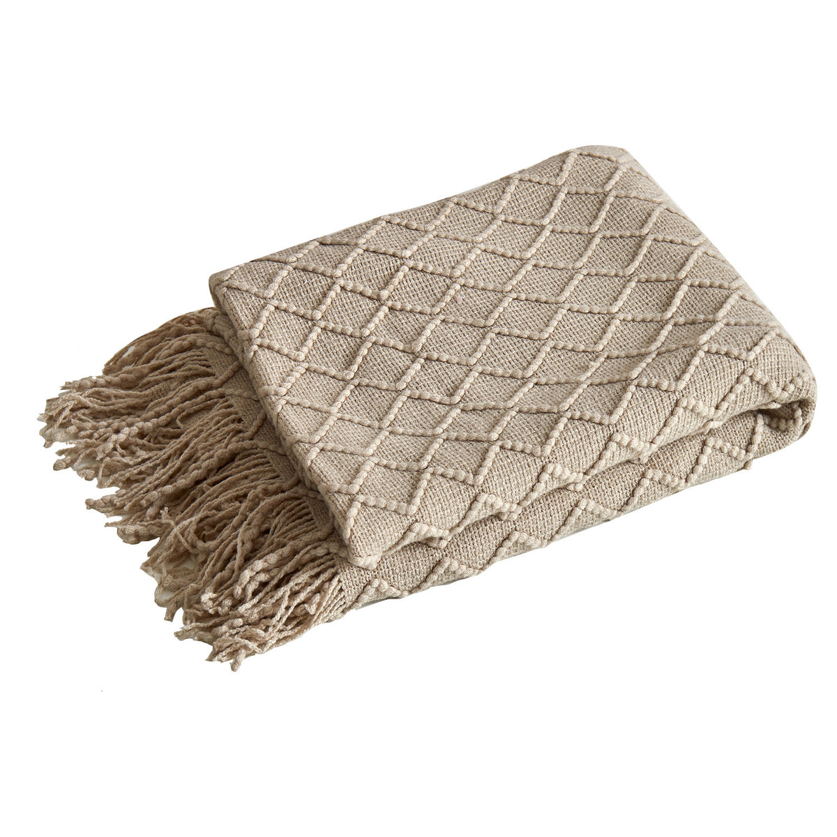 Khaki Nordic Minimalist Knit Throw Blanket – 127×180cm Lightweight, Soft & Breathable Fleece-like Fabric with Tassel Edges fo