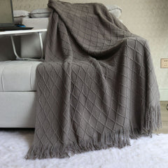 Smoky grey Nordic Minimalist Knit Throw Blanket – 127×180cm Lightweight, Soft & Breathable Fleece-like Fabric with Tassel Edg
