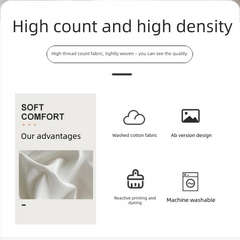 Hazy Blue Washed Cotton Bedding Set - Solid Color Fitted Sheet Style, 4-Piece Set for 1.5m Bed, Includes 10 Random Color Quil