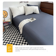 Light blue cheese Washed Cotton Bedding Set - Solid Color Fitted Sheet Style, 4-Piece Set for 1.8m Bed, Includes 10 Random Co