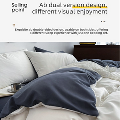 Dark gray and light gray Washed Cotton Bedding Set - Solid Color Fitted Sheet Style, 4-Piece Set for 1.5m Bed, Includes 10 Ra
