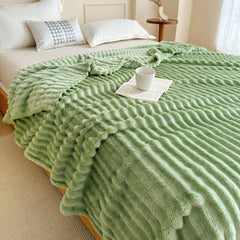 2-Pack Green Ultra-Soft Faux Rabbit Fur Plush Sofa Cushion & Bedding Blanket(150 x 200 CM + 200 x 230 CM) - Luxury Double-Sid