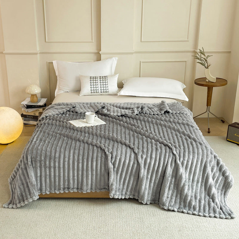 2-Pack Grey Ultra-Soft Faux Rabbit Fur Plush Sofa Cushion & Bedding Blanket(150 x 200 CM + 200 x 230 CM) - Luxury Double-Side