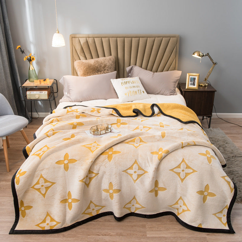 Yellow Lucky Four-Leaf Clover 100x150CM Premium Double-Sided Print Flannel Blanket - Soft All-Season Air Conditioning Throw f