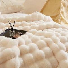 2-Pack White Luxury Tuscany Fleece Rabbit Fur Bubble Blanket (45 x 45 CM) - Double-Sided Thickened Soft Plush Bedding & Cushi