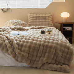2-Pack Brown Luxury Tuscany Fleece Rabbit Fur Bubble Blanket (45 x 45 CM) - Double-Sided Thickened Soft Plush Bedding & Cushi