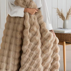 Brown Luxury Tuscany Fleece Rabbit Fur Bubble Blanket (140 x 200 CM) - Double-Sided Thickened Soft Plush Bedding & Sofa Throw