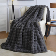 Black Grey Luxury Tuscany Fleece Rabbit Fur Bubble Blanket (180 x 200 CM) - Double-Sided Thickened Soft Plush Bedding & Large