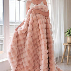 2-Pack Pink Luxury Tuscany Fleece Rabbit Fur Bubble Blanket (45 x 45 CM) - Double-Sided Thickened Soft Plush Bedding & Cushio