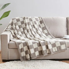 Grey and White Premium Knitted Checkerboard Throw Blanket(130 x 150 CM) - Soft Half-Velvet Fleece Nap Blanket, Couch Throw & 