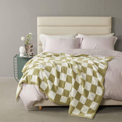 Black and White Premium Knitted Checkerboard Throw Blanket(130 x 150 CM) - Soft Half-Velvet Fleece Nap Blanket, Couch Throw &