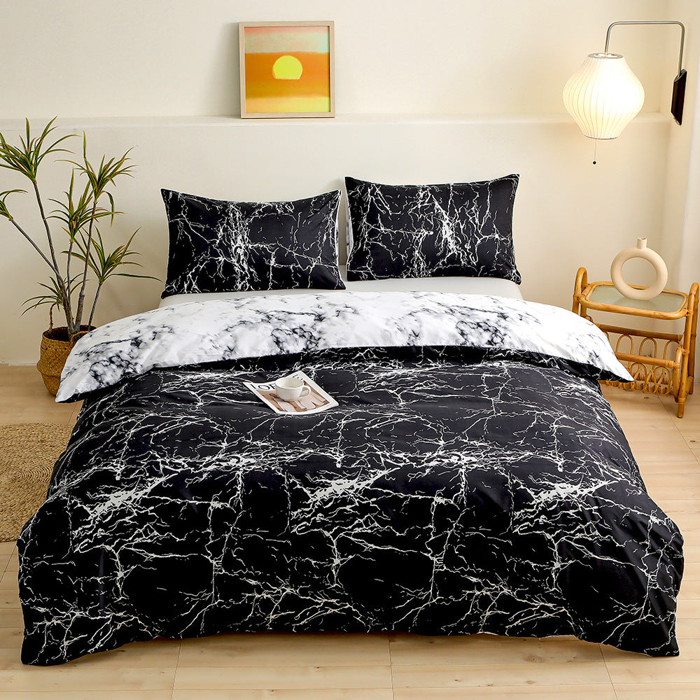 4-Piece Black Silhouette Printed Soft-Touch Brushed Bedding Set for 1.5M Bed: 175 x 220 CM Duvet Cover, 150 x 200 (+25) CM De