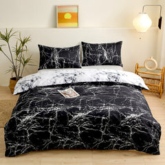 4-Piece Black Silhouette Printed Soft-Touch Brushed Bedding Set for 1.5M Bed: 175 x 220 CM Duvet Cover, 150 x 200 (+25) CM De