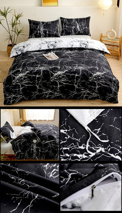 4-Piece Black Silhouette Printed Soft-Touch Brushed Bedding Set for 1.5M Bed: 175 x 220 CM Duvet Cover, 150 x 200 (+25) CM De