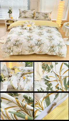 4-Piece Elegant Pink Bouquet Printed Soft-Touch Brushed Bedding Set for 1.8M Bed: 200 x 230 CM Duvet Cover, 180 x 200 (+25) C