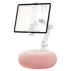 2-in-1 Pink Soft Plush Pillow Base & Tablet Holder - 3-Axis 180° Rotation, Height Adjustable and Telescopic Clamp Stand, Reli