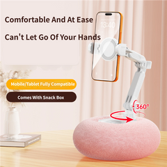 2-in-1 White Soft Plush Pillow Base & Tablet Holder - 3-Axis 180° Rotation, Height Adjustable and Telescopic Clamp Stand, Rel