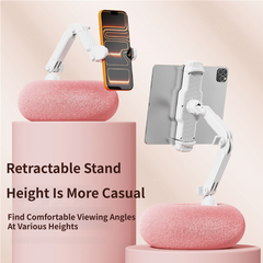 2-in-1 White Soft Plush Pillow Base & Tablet Holder - 3-Axis 180° Rotation, Height Adjustable and Telescopic Clamp Stand, Rel