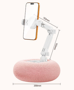 2-in-1 White Soft Plush Pillow Base & Tablet Holder - 3-Axis 180° Rotation, Height Adjustable and Telescopic Clamp Stand, Rel