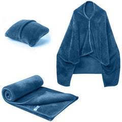 3-in-1 Portable Travel Blanket / Pillow / Wearable Shawl with Snap & Envelope Folding Design - 230GSM Soft Flannel Thickened 