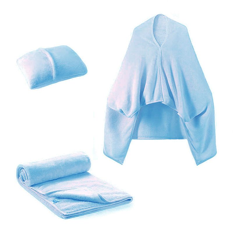3-in-1 Portable Travel Blanket / Pillow / Wearable Shawl with Snap & Envelope Folding Design - 230GSM Soft Flannel Thickened 