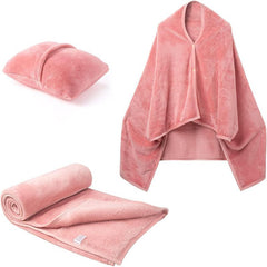 3-in-1 Portable Travel Blanket / Pillow / Wearable Shawl with Snap & Envelope Folding Design - 230GSM Soft Flannel Thickened 