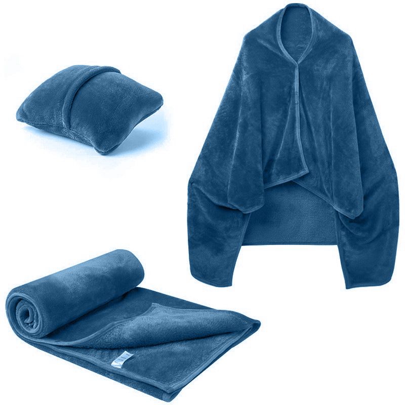 3-in-1 Portable Travel Blanket / Pillow / Wearable Shawl with Snap & Envelope Folding Design - 230GSM Soft Flannel Thickened 