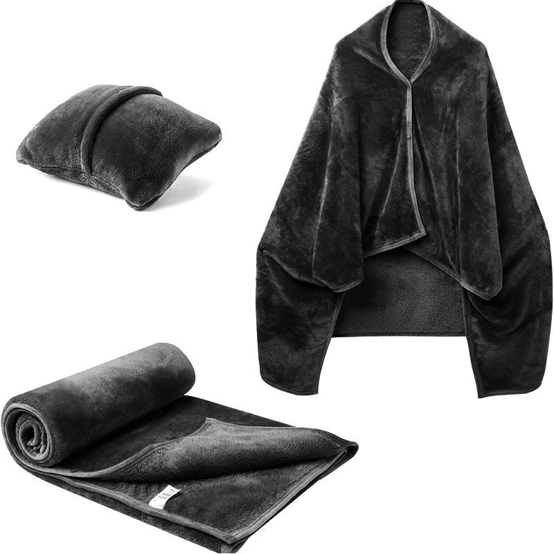 3-in-1 Portable Travel Blanket / Pillow / Wearable Shawl with Snap & Envelope Folding Design - 230GSM Soft Flannel Thickened 