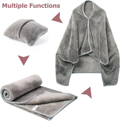 3-in-1 Portable Travel Blanket / Pillow / Wearable Shawl with Snap & Envelope Folding Design - 230GSM Soft Flannel Thickened 