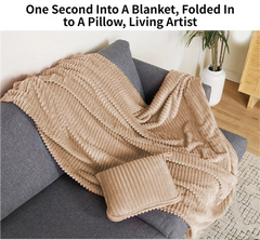 2-in-1 Dark Grey Soft Ribbed Flannel Travel Blanket / Folding Zipper Pillow with Luggage Strap & Hook - 40x60 Inch Portable D
