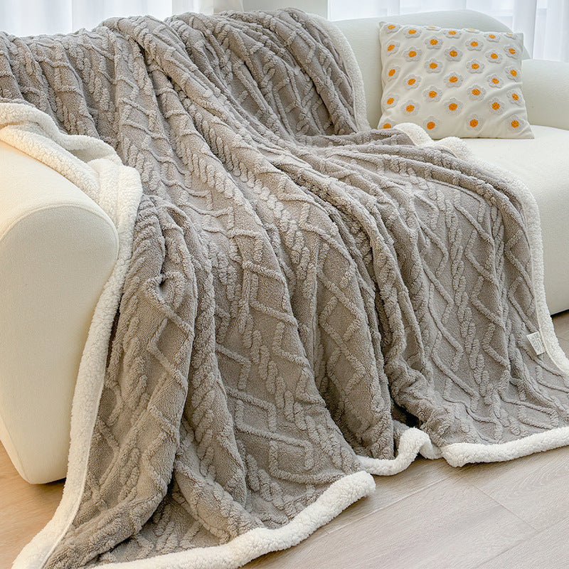 Grey 180*200cm Double Blanket, Taffeta Fleece Blanket, Thick Winter Quilt, Lambswool Coral Fleece Small Blanket, Office Nap B