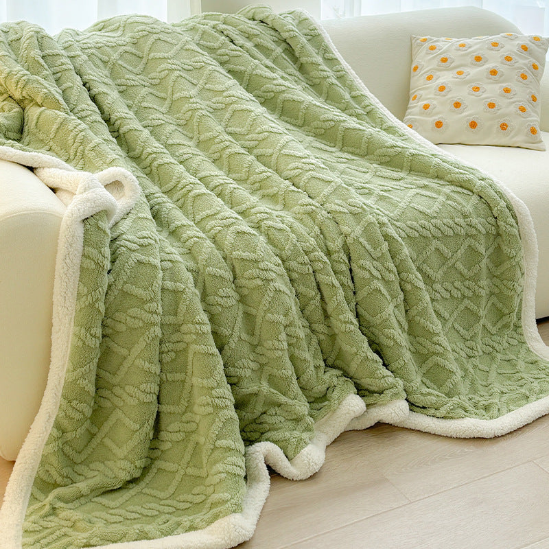 Green 180*200cm Double Blanket, Taffeta Fleece Blanket, Thick Winter Quilt, Lambswool Coral Fleece Small Blanket, Office Nap 