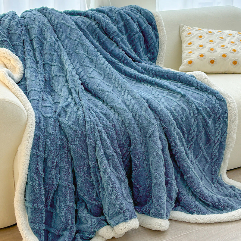 Blue 180*200cm Double Blanket, Taffeta Fleece Blanket, Thick Winter Quilt, Lambswool Coral Fleece Small Blanket, Office Nap B