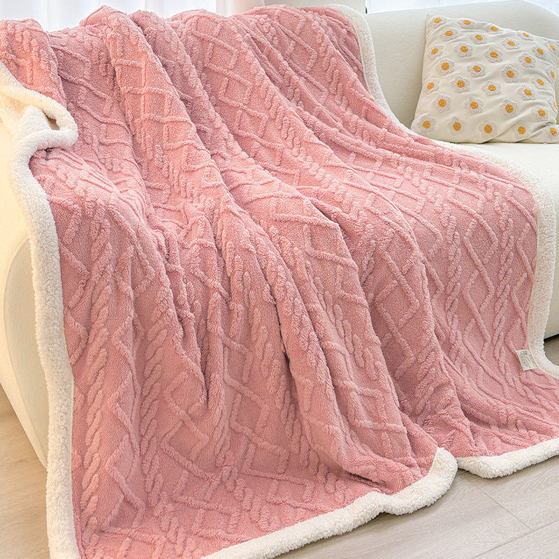 Pink 180*200cm Double Blanket, Taffeta Fleece Blanket, Thick Winter Quilt, Lambswool Coral Fleece Small Blanket, Office Nap B