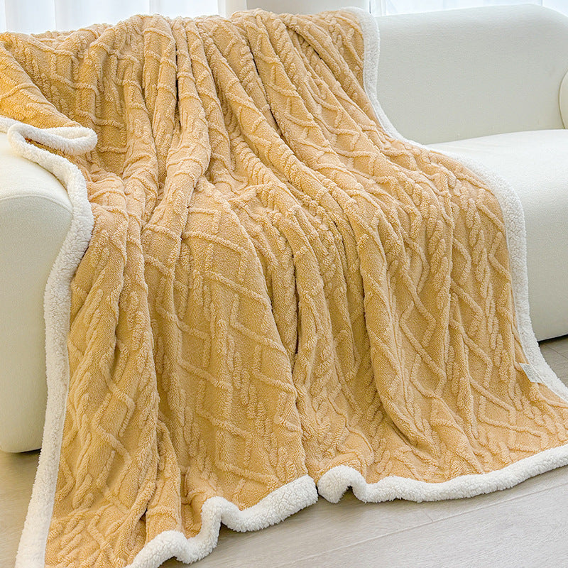 Yellow 180*200cm Double Blanket, Taffeta Fleece Blanket, Thick Winter Quilt, Lambswool Coral Fleece Small Blanket, Office Nap