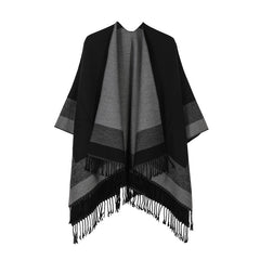 Black elegant women's tassel cape shawl scarf, multi-functional all-in-one warm and comfortable winter shawl scarf, convenien