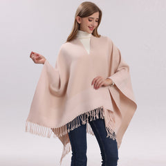 Black elegant women's tassel cape shawl scarf, multi-functional all-in-one warm and comfortable winter shawl scarf, convenien