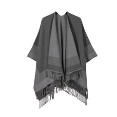 Grey elegant women's tassel cape shawl scarf, multi-functional all-in-one warm and comfortable winter shawl scarf, convenient