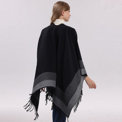 Grey elegant women's tassel cape shawl scarf, multi-functional all-in-one warm and comfortable winter shawl scarf, convenient