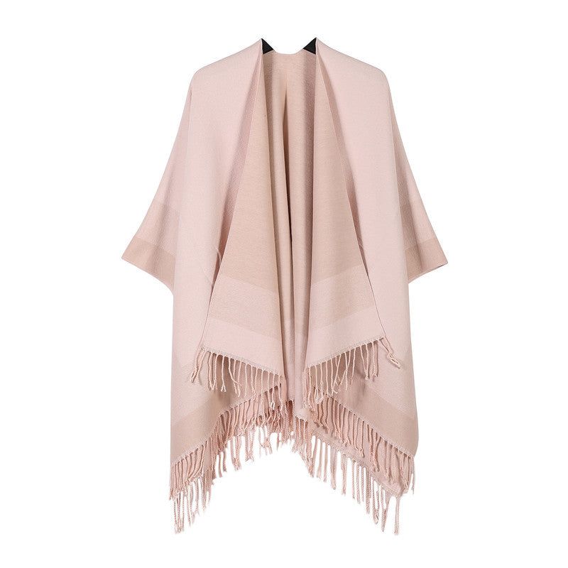 Pink elegant women's tassel cape shawl scarf, multi-functional all-in-one warm and comfortable winter shawl scarf, convenient