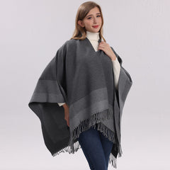 Pink elegant women's tassel cape shawl scarf, multi-functional all-in-one warm and comfortable winter shawl scarf, convenient