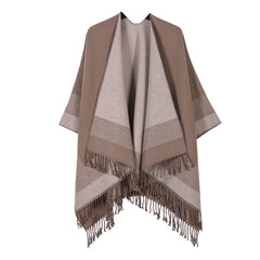 Khaki elegant women's tassel cape shawl scarf, multi-functional all-in-one warm and comfortable winter shawl scarf, convenien