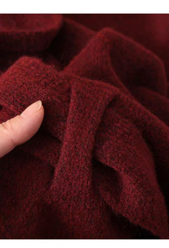 Red Women's Wool Blend Triangle Shawl - 70x180cm Knitted Winter Wrap - Warm Thick Solid Colour Poncho Scarf, Versatile Neck a