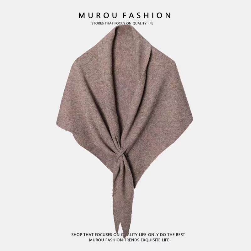 Oatmeal color Women's Wool Blend Triangle Shawl - 70x180cm Knitted Winter Wrap - Warm Thick Solid Colour Poncho Scarf, Versat