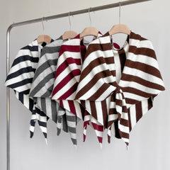 Brown Striped Women's  Triangle Shawl Cape - Soft Knit Faux Cashmere Poncho Wrap, Lightweight Warm Pullover for Office Travel