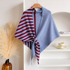 Black and Grey Color blocking Striped Women's  Triangle Shawl Cape - Soft Knit Faux Cashmere Poncho Wrap, Lightweight Warm Pu