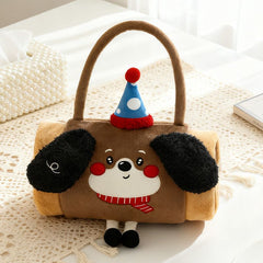 Brown Puppy 80*100cm Cartoon Hand-Carry Roll-Up Blanket - Plush Flannel Nap Blanket with Pillow Function, Portable Office & T