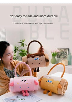 Brown Puppy 100*170cm Cartoon Hand-Carry Roll-Up Blanket - Plush Flannel Nap Blanket with Pillow Function, Portable Office & 
