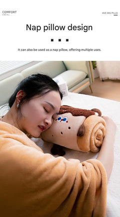 Brown Puppy 100*170cm Cartoon Hand-Carry Roll-Up Blanket - Plush Flannel Nap Blanket with Pillow Function, Portable Office & 