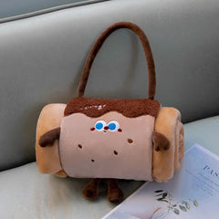 Brown 100*170cm Cartoon Hand-Carry Roll-Up Blanket - Plush Flannel Nap Blanket with Pillow Function, Portable Office & Travel